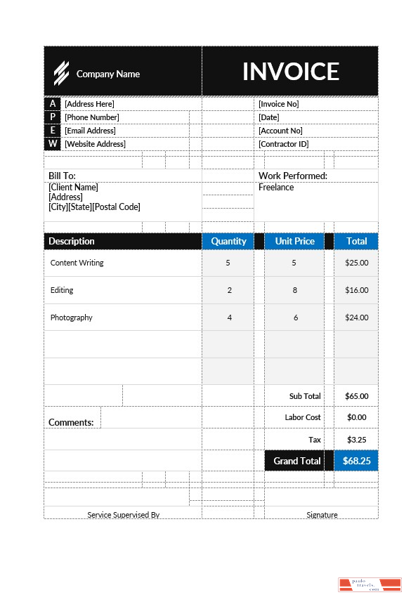 Self Employment Contractor Invoice Template PSD template